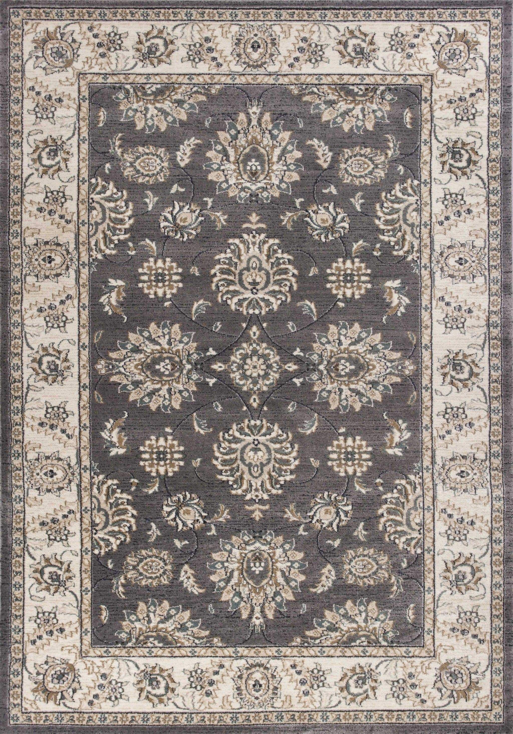 5' X 8' Grey Or Ivory Floral Vines Bordered Area Rug - Homeroots - Flyclothing LLC
