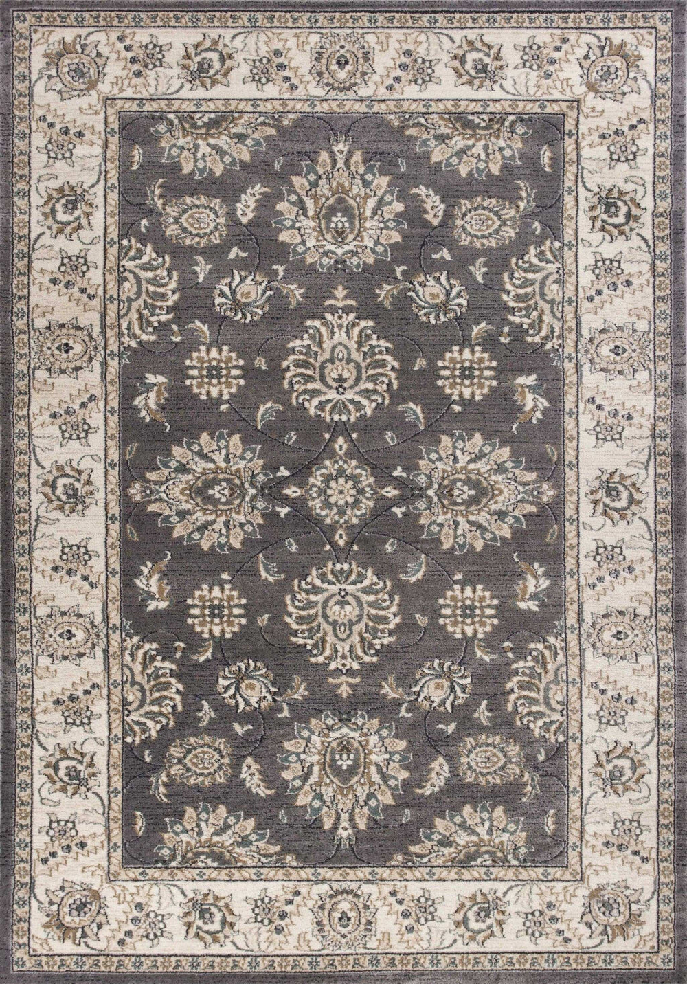 5' X 8' Grey Or Ivory Floral Vines Bordered Area Rug - Homeroots - Flyclothing LLC