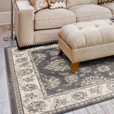 5' X 8' Grey Or Ivory Floral Vines Bordered Area Rug - Homeroots - Flyclothing LLC