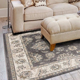 5' X 8' Grey Or Ivory Floral Vines Bordered Area Rug - Homeroots - Flyclothing LLC