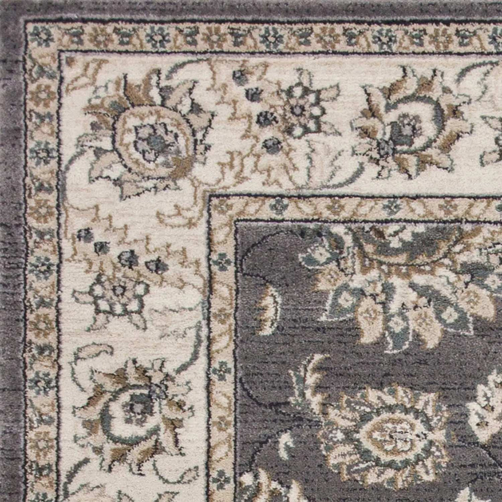 5' X 8' Grey Or Ivory Floral Vines Bordered Area Rug - Homeroots - Flyclothing LLC