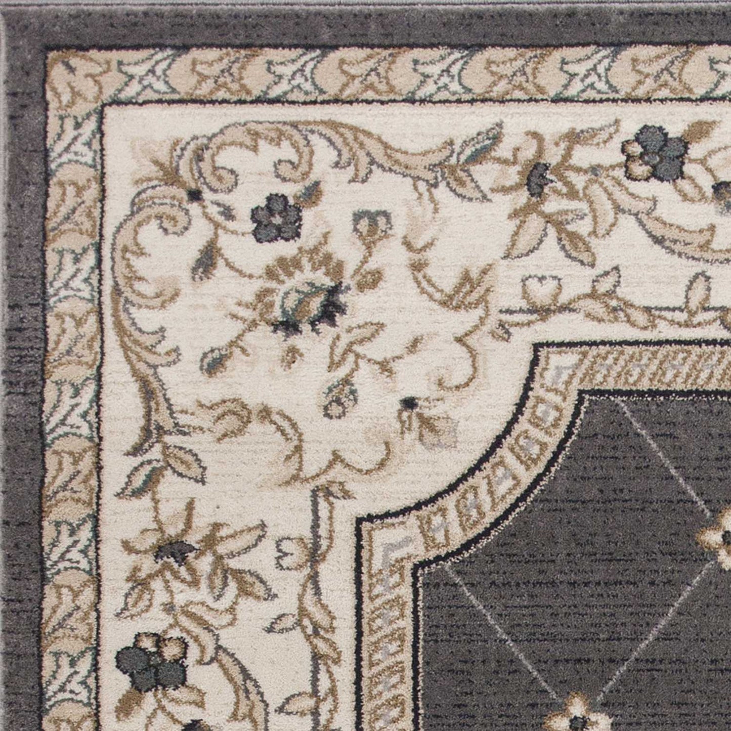 5' X 8' Grey Ivory Bordered Floral Indoor Area Rug - Homeroots - Flyclothing LLC