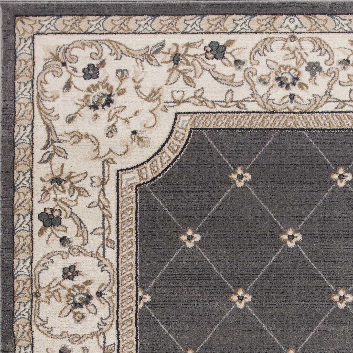 5' X 8' Grey Ivory Bordered Floral Indoor Area Rug - Homeroots - Flyclothing LLC