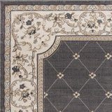 5' X 8' Grey Ivory Bordered Floral Indoor Area Rug - Homeroots