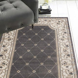 5' X 8' Grey Ivory Bordered Floral Indoor Area Rug - Homeroots - Flyclothing LLC