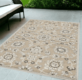 5' X 8' Gray and Ivory Floral Indoor Outdoor Area Rug - Homeroots
