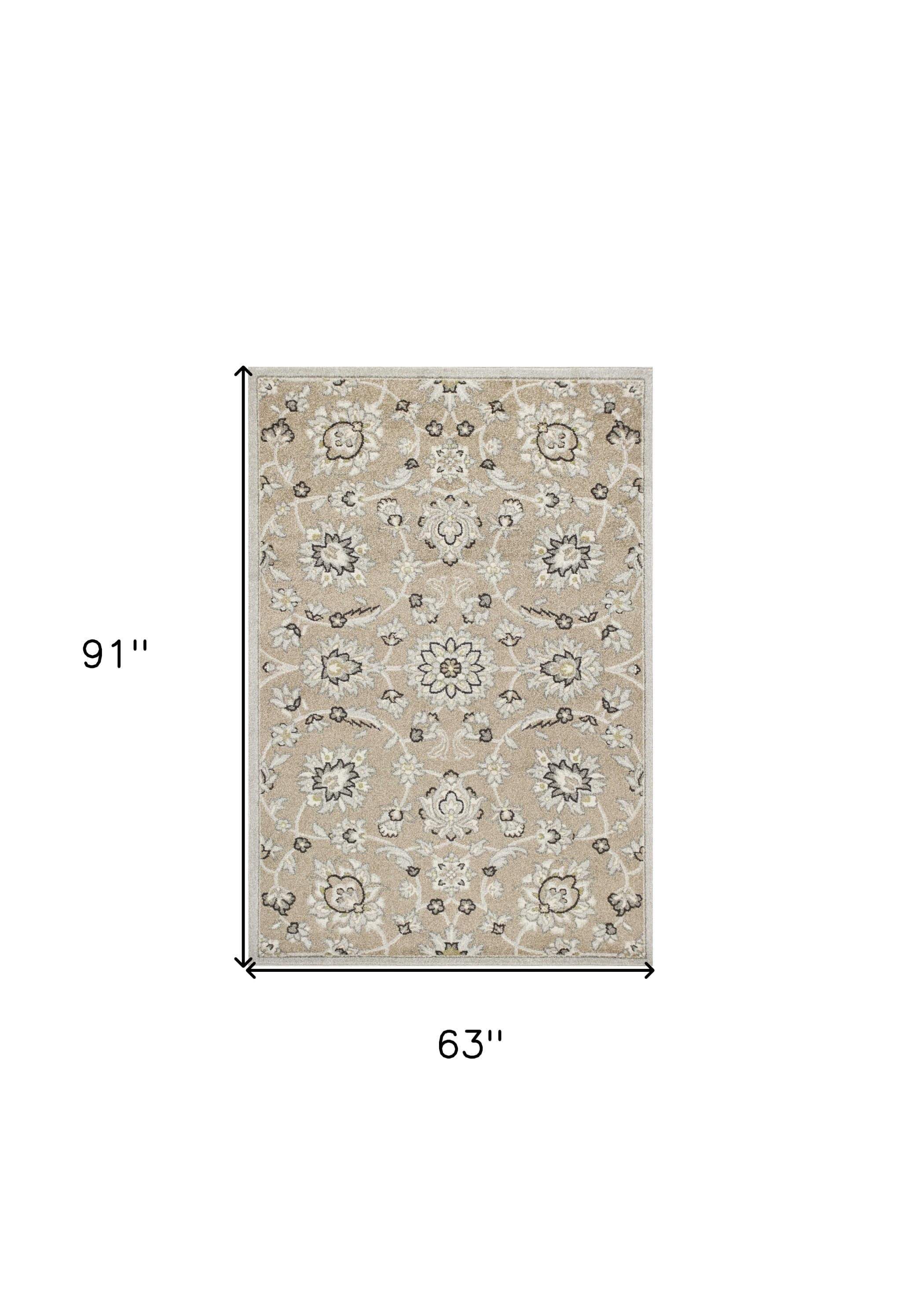 5' X 8' Gray and Ivory Floral Indoor Outdoor Area Rug - Homeroots - Flyclothing LLC