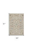 5' X 8' Gray and Ivory Floral Indoor Outdoor Area Rug - Homeroots
