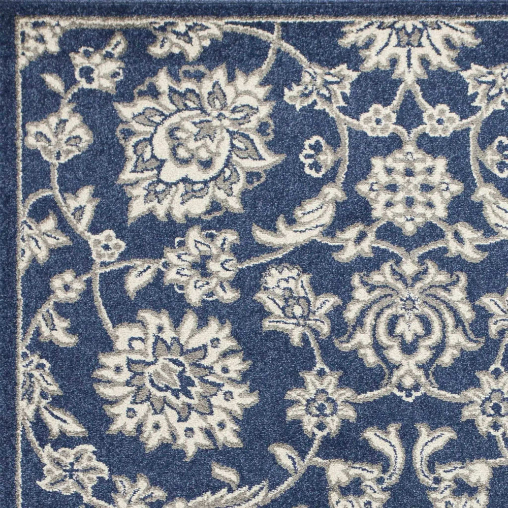 5' X 8' Denim Floral Vines Uv Treated Area Rug - Homeroots - Flyclothing LLC