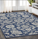 5' X 8' Denim Floral Vines Uv Treated Area Rug - Homeroots