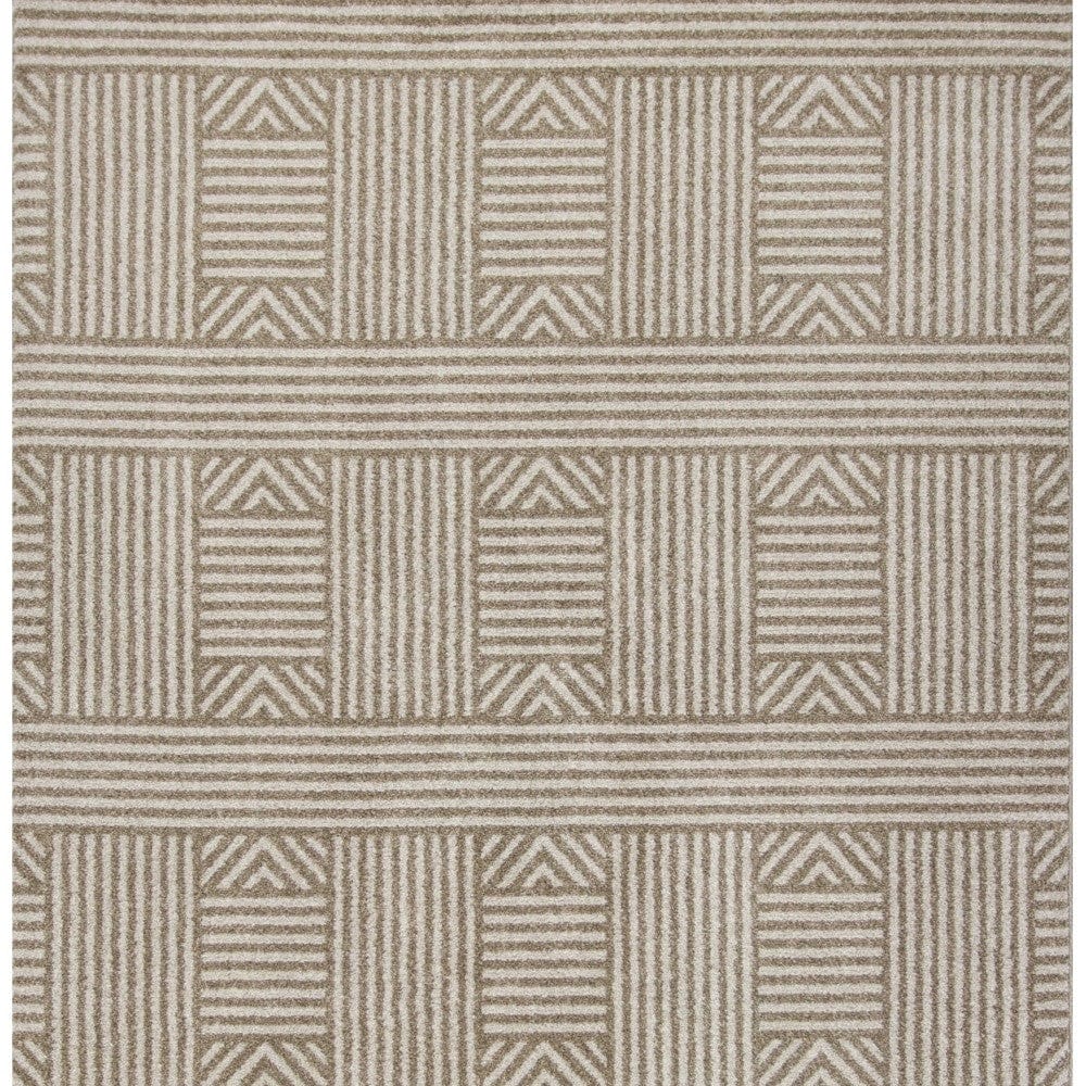5' X 8' Beige and Ivory Geometric Indoor Outdoor Area Rug - Homeroots