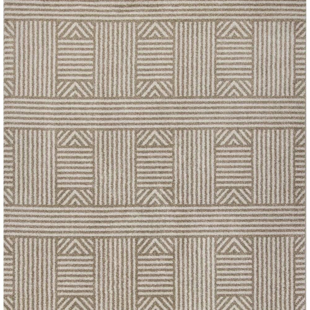 5' X 8' Beige and Ivory Geometric Indoor Outdoor Area Rug - Homeroots - Flyclothing LLC