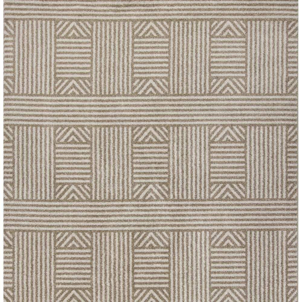 5' X 8' Beige and Ivory Geometric Indoor Outdoor Area Rug - Homeroots - Flyclothing LLC