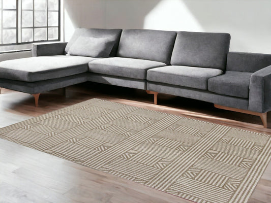 5' X 8' Beige and Ivory Geometric Indoor Outdoor Area Rug - Homeroots