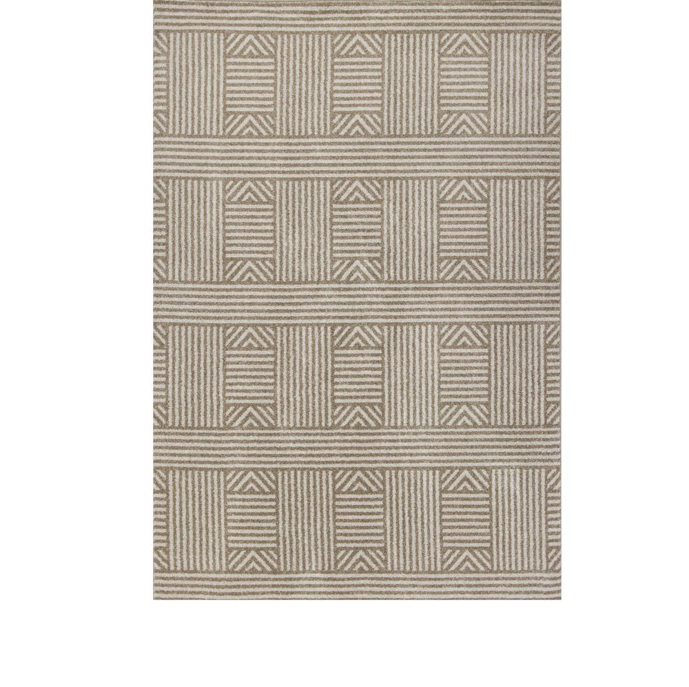 5' X 8' Beige and Ivory Geometric Indoor Outdoor Area Rug - Homeroots