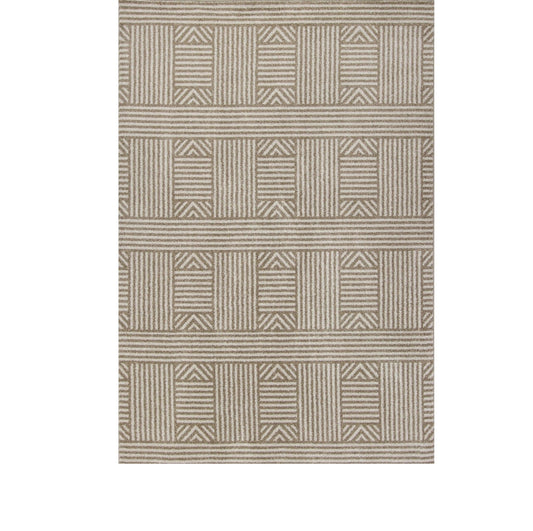 5' X 8' Beige and Ivory Geometric Indoor Outdoor Area Rug - Homeroots