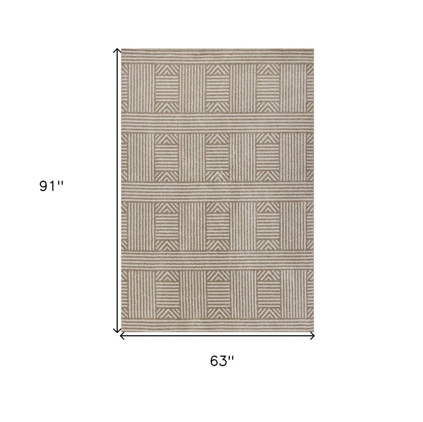 5' X 8' Beige and Ivory Geometric Indoor Outdoor Area Rug - Homeroots - Flyclothing LLC