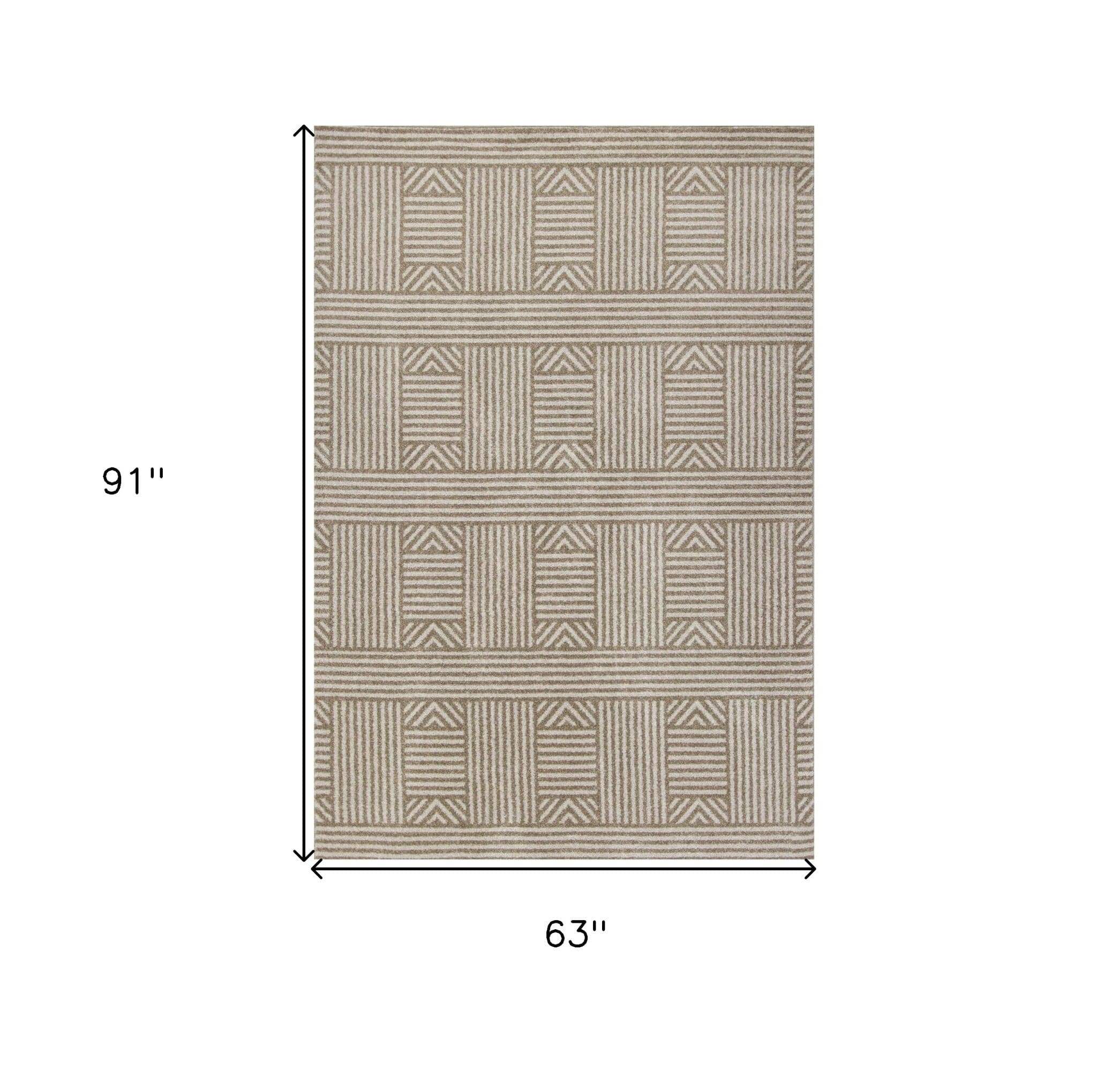 5' X 8' Beige and Ivory Geometric Indoor Outdoor Area Rug - Homeroots - Flyclothing LLC