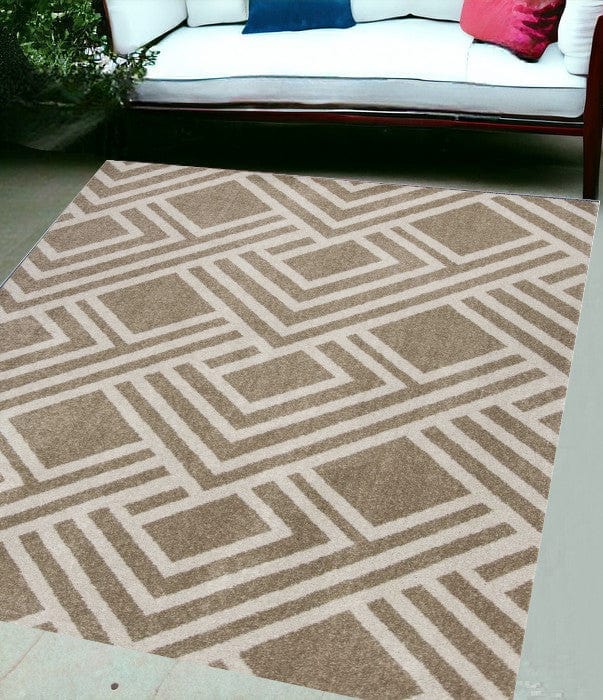 5' X 8' Beige Geometric Indoor Outdoor Area Rug - Homeroots