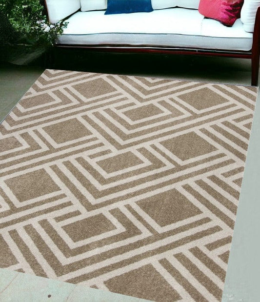 5' X 8' Beige Geometric Indoor Outdoor Area Rug - Homeroots