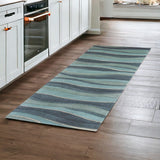 8' Ocean Blue Teal Hand Tufted Abstract Waves Indoor Runner Rug - Homeroots