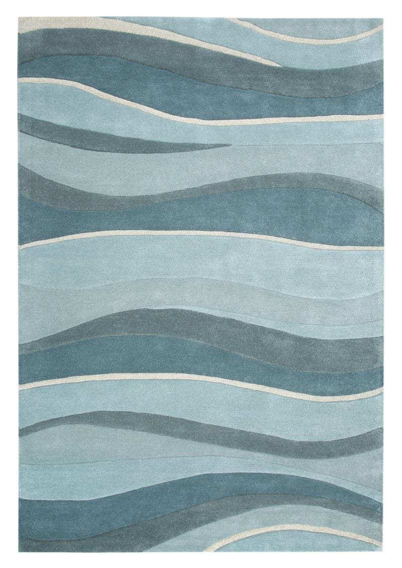 8' Ocean Blue Teal Hand Tufted Abstract Waves Indoor Runner Rug - Homeroots - Flyclothing LLC