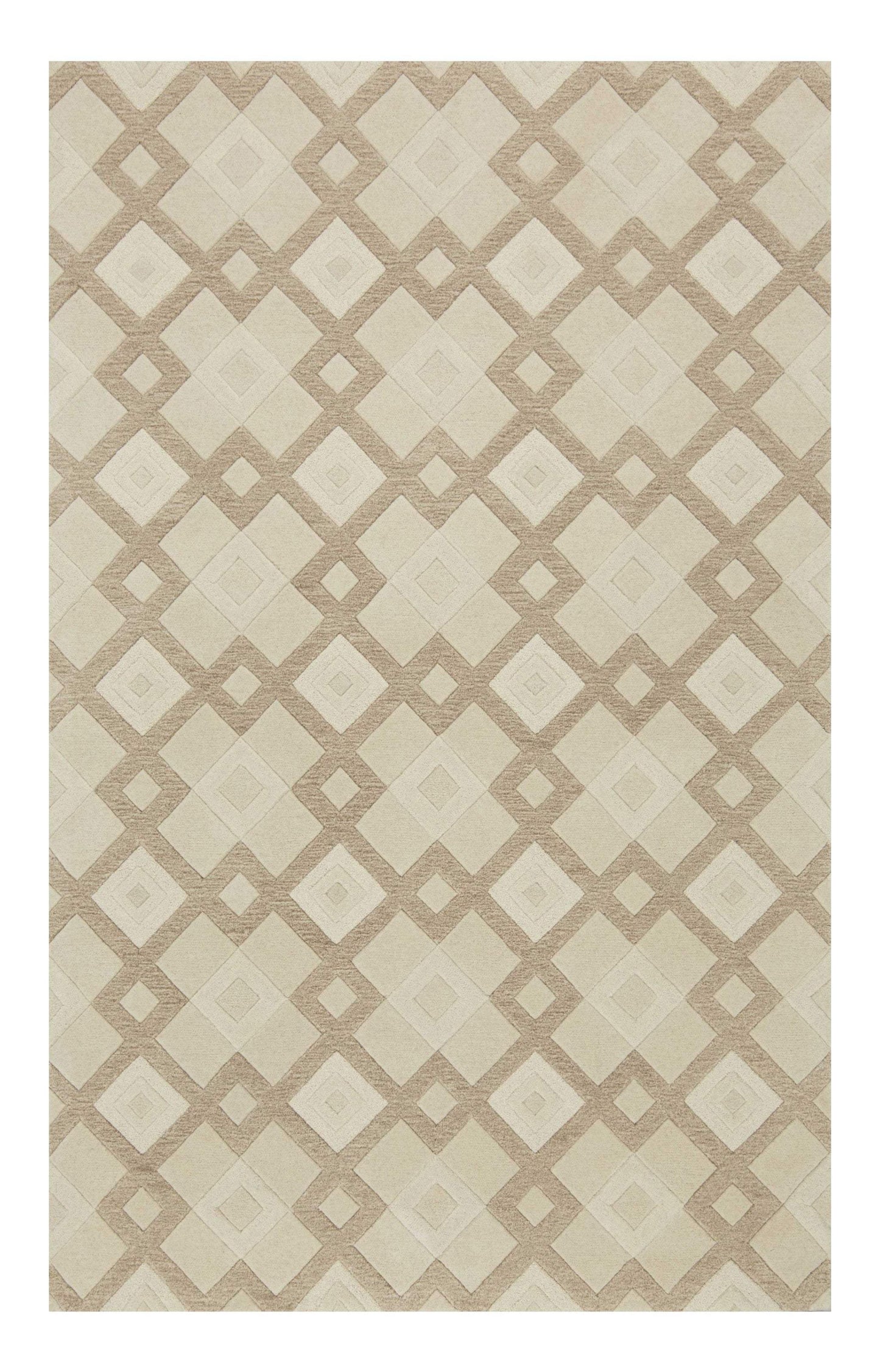2' X 7' Ivory Diamond Tiles Wool Runner Rug - Homeroots - Flyclothing LLC