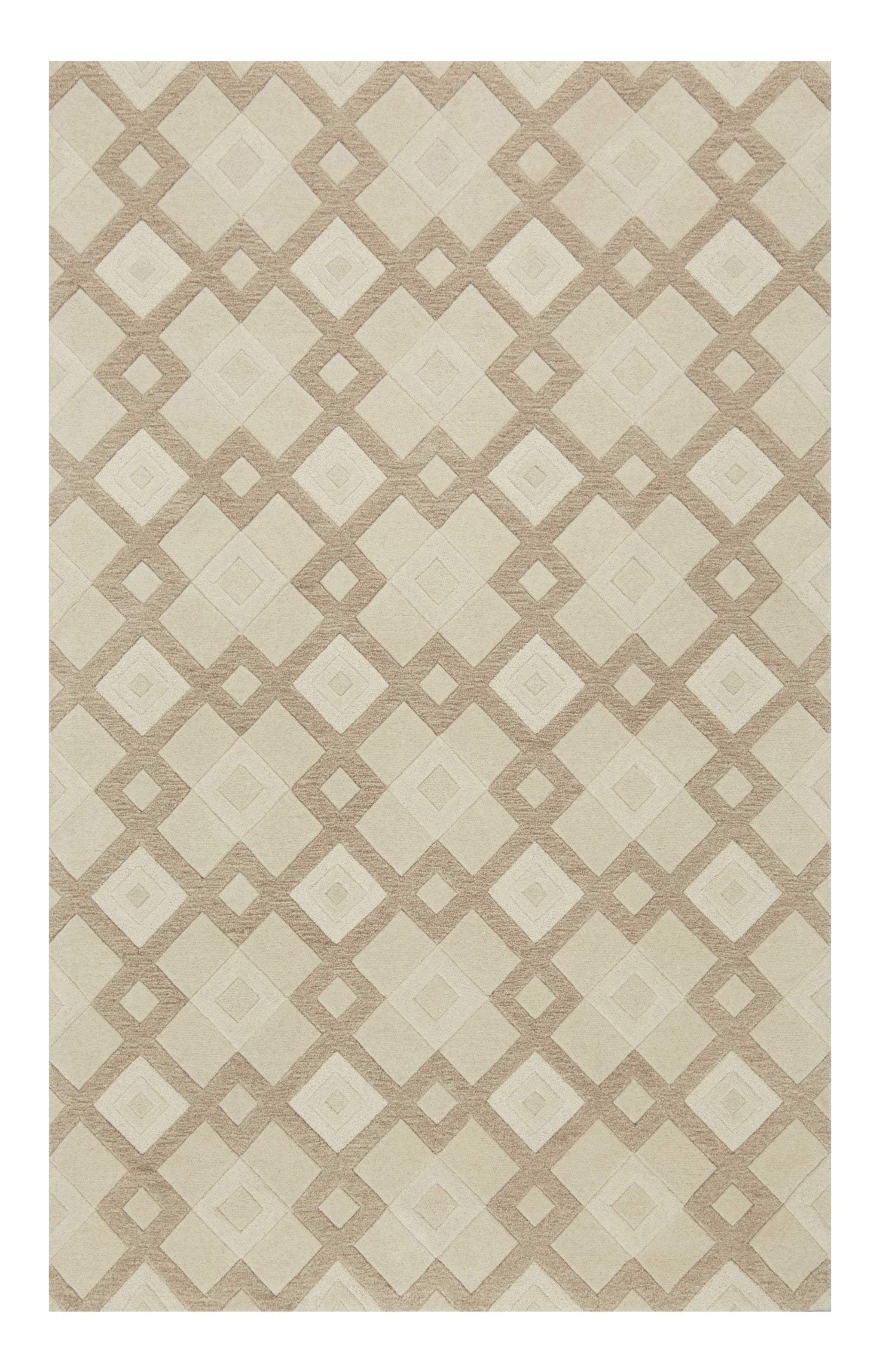 2' X 7' Ivory Diamond Tiles Wool Runner Rug - Homeroots - Flyclothing LLC