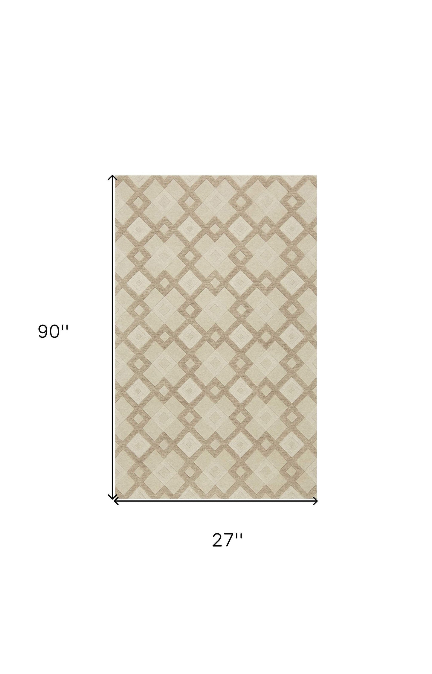 2' X 7' Ivory Diamond Tiles Wool Runner Rug - Homeroots - Flyclothing LLC