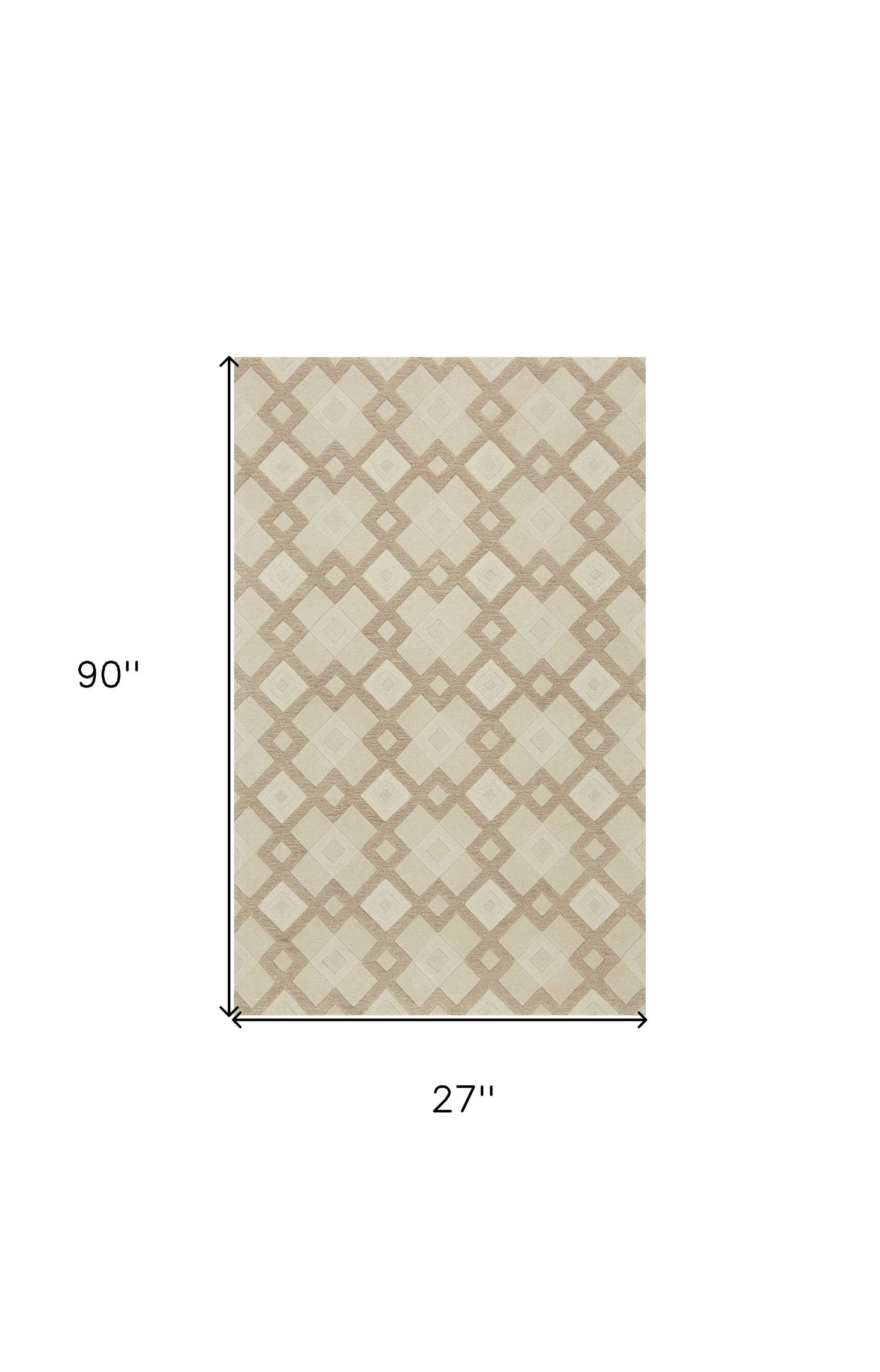 2' X 7' Ivory Diamond Tiles Wool Runner Rug - Homeroots - Flyclothing LLC