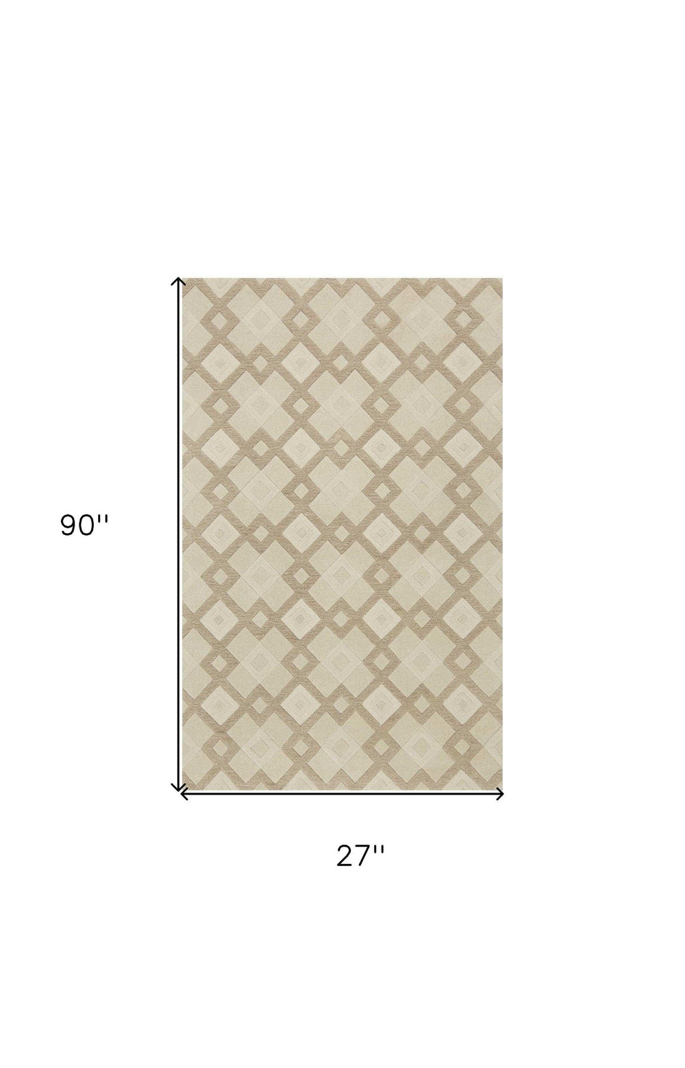 2' X 7' Ivory Diamond Tiles Wool Runner Rug - Homeroots - Flyclothing LLC