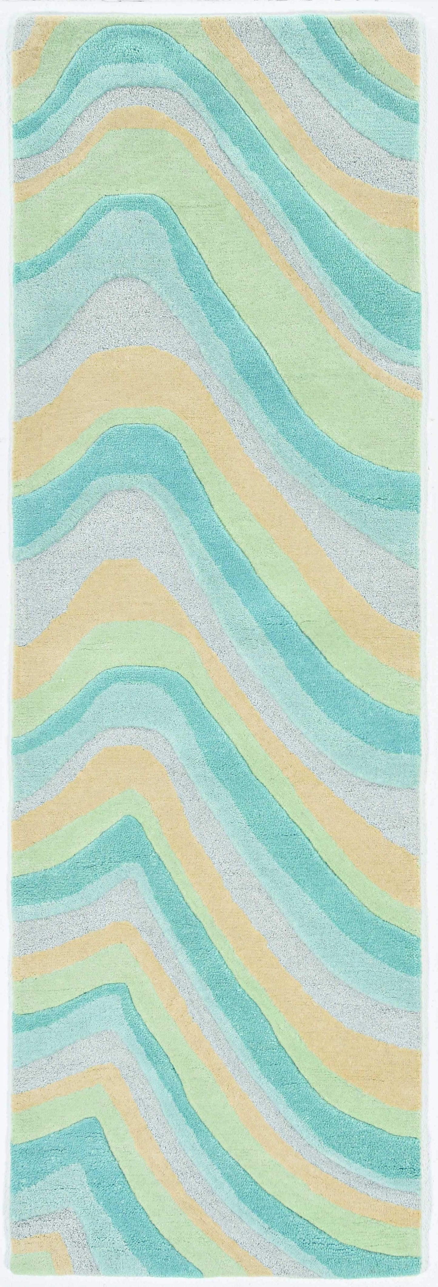 8' Ocean Blue Beige Hand Tufted Abstract Waves Indoor Runner Rug - Homeroots - Flyclothing LLC