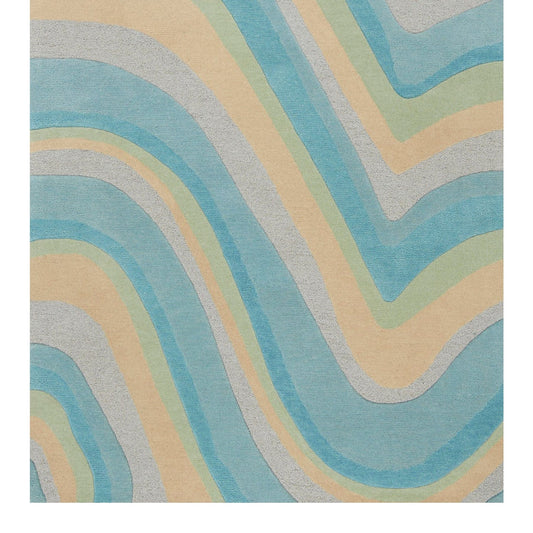 8' Ocean Blue Beige Hand Tufted Abstract Waves Indoor Runner Rug - Homeroots