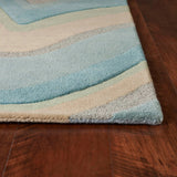 8' Ocean Blue Beige Hand Tufted Abstract Waves Indoor Runner Rug - Homeroots