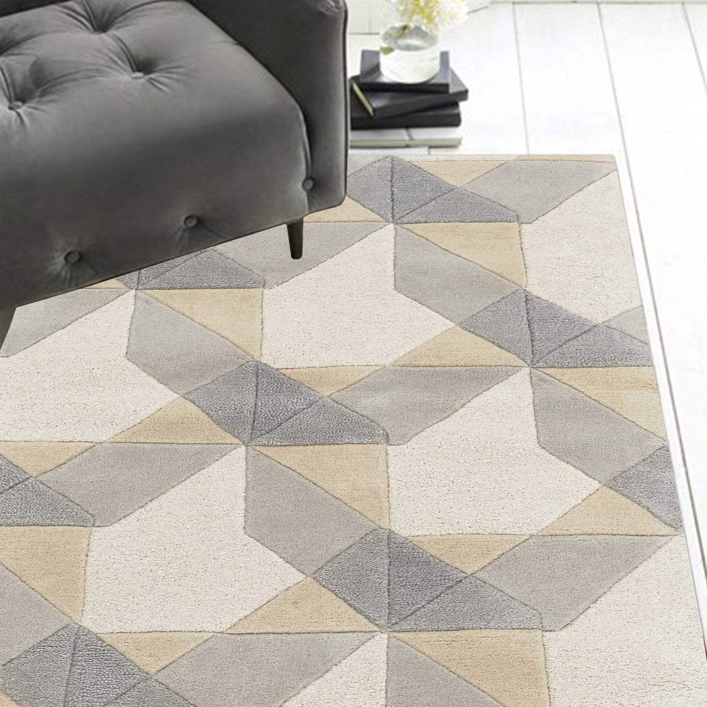 2' X 7' Ivory Or Grey Geometric Wool Runner Rug - Homeroots - Flyclothing LLC