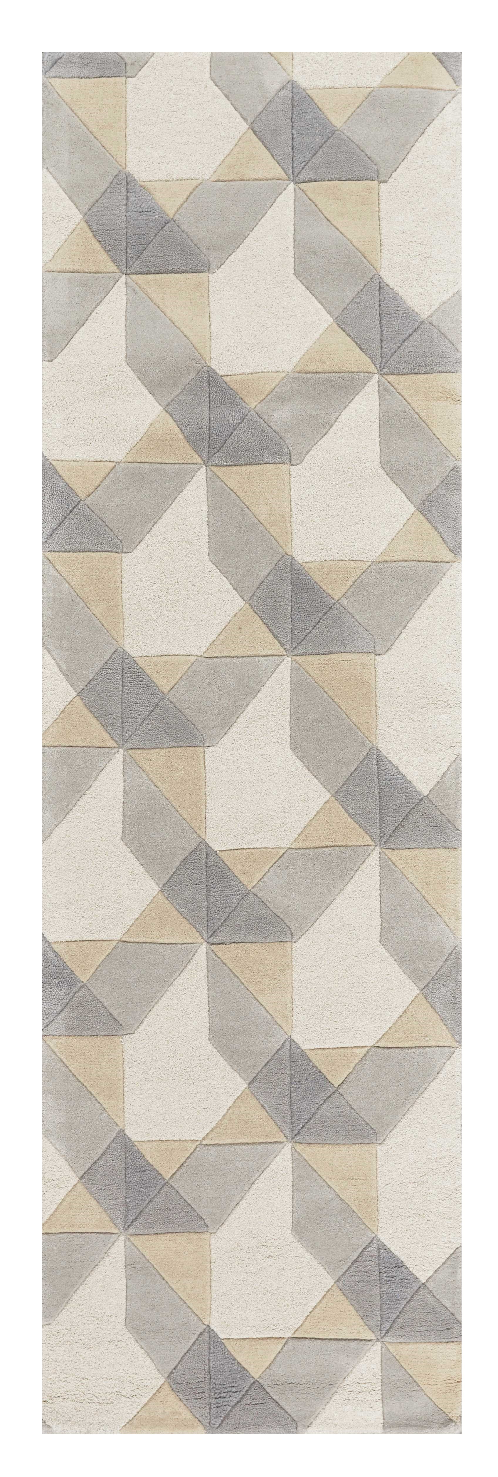 2' X 7' Ivory Or Grey Geometric Wool Runner Rug - Homeroots