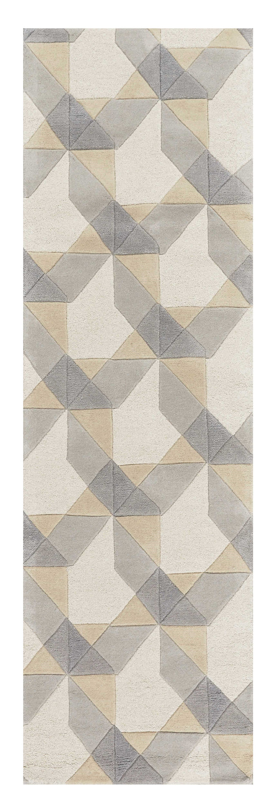 2' X 7' Ivory Or Grey Geometric Wool Runner Rug - Homeroots