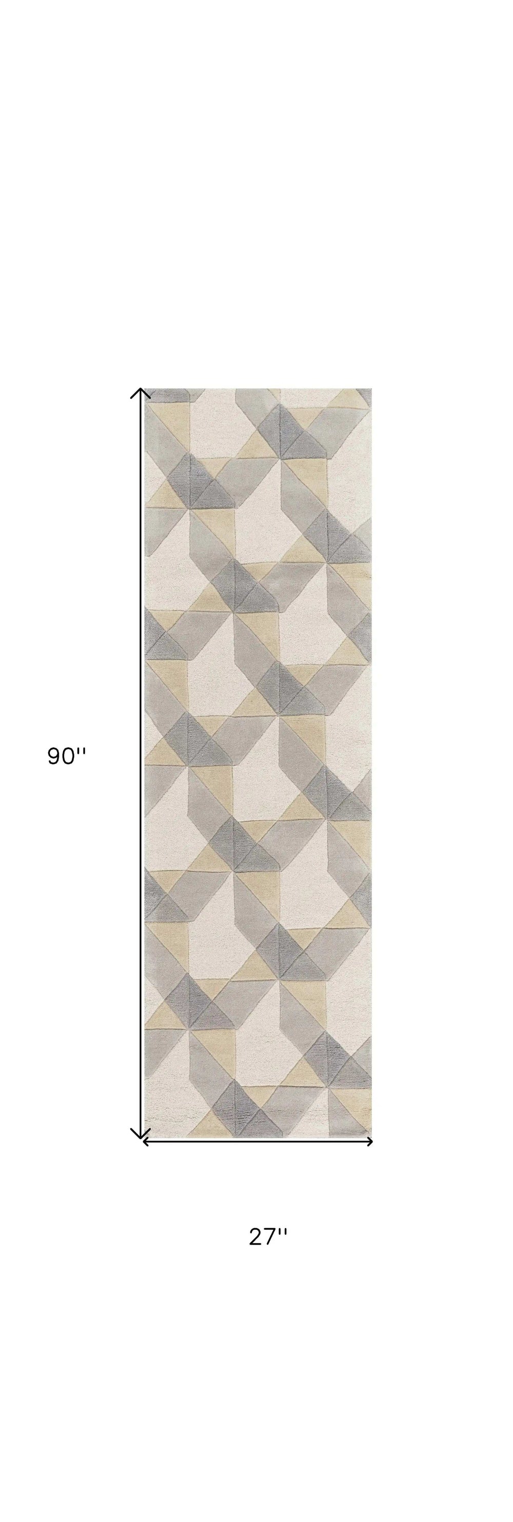 2' X 7' Ivory Or Grey Geometric Wool Runner Rug - Homeroots - Flyclothing LLC