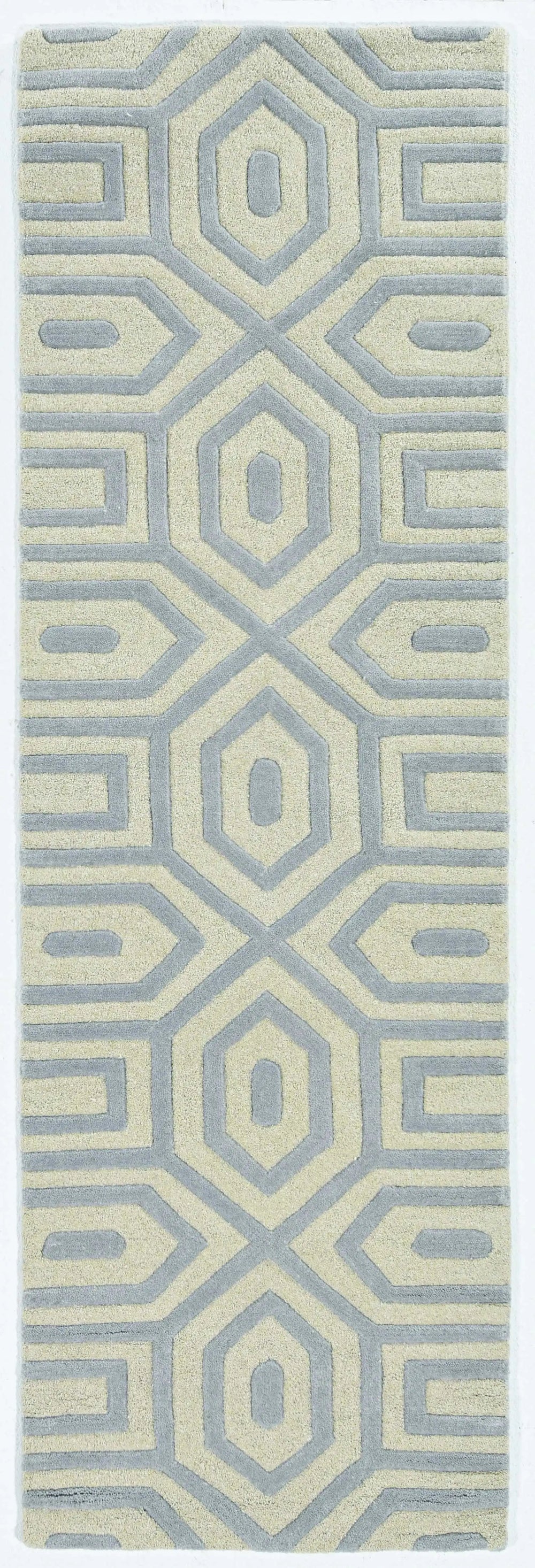 8' Grey Hand Tufted Geometric Indoor Runner Rug - Homeroots
