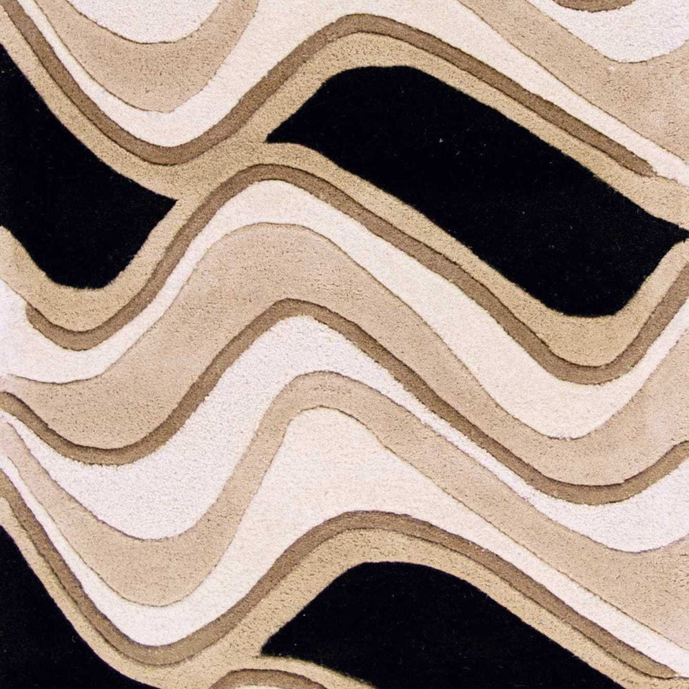 2' X 7' Black Or Beige Abstract Waves Wool Runner Rug - Homeroots - Flyclothing LLC
