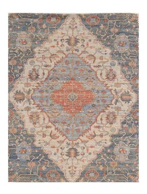 8' X 10' Blue Red Hand Woven Diamond Medallion Indoor Area Rug - Homeroots - Flyclothing LLC