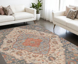 8' X 10' Blue Red Hand Woven Diamond Medallion Indoor Area Rug - Homeroots