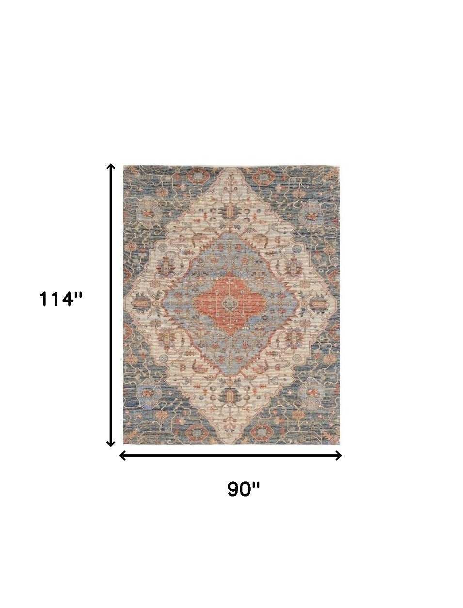 8' X 10' Blue Red Hand Woven Diamond Medallion Indoor Area Rug - Homeroots - Flyclothing LLC