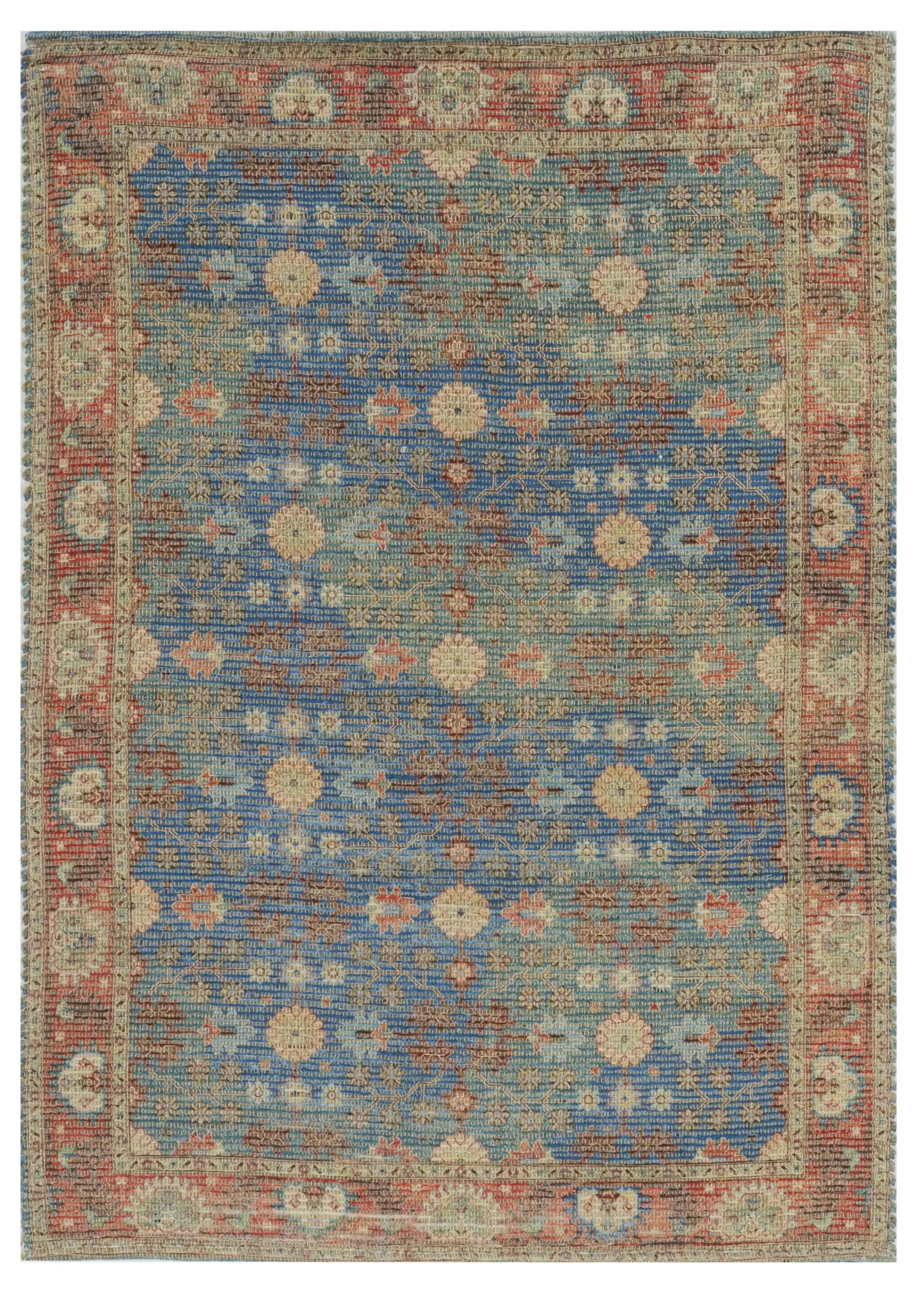 7' X 9' Blue and Red Floral Medallion Hand Woven Area Rug - Homeroots - Flyclothing LLC