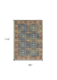 7' X 9' Blue and Red Floral Medallion Hand Woven Area Rug - Homeroots
