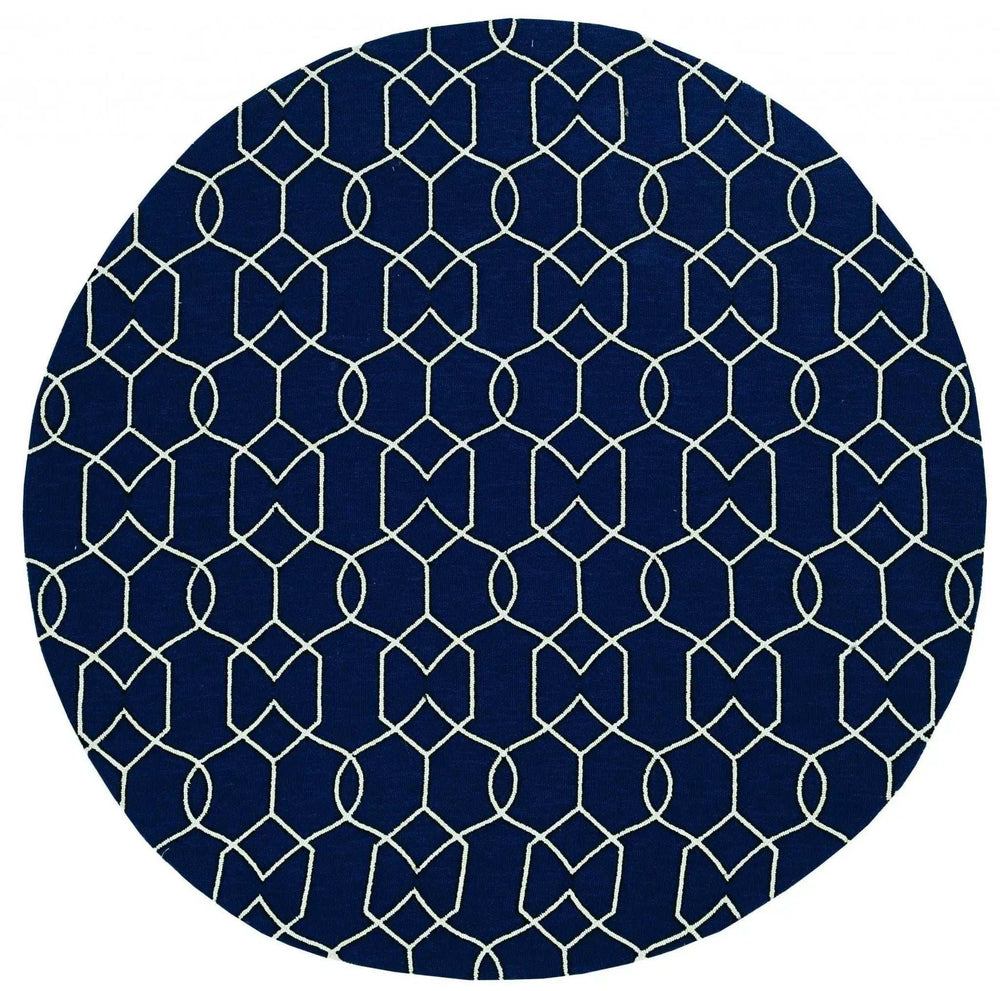 7' Round Navy Blue Round Moroccan Indoor Outdoor Area Rug - Homeroots - Flyclothing LLC