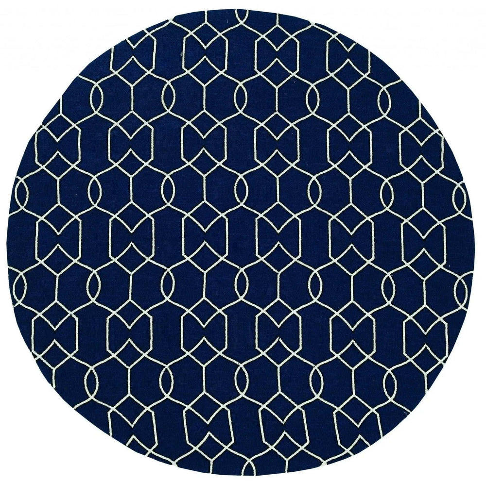 7' Round Navy Blue Round Moroccan Indoor Outdoor Area Rug - Homeroots - Flyclothing LLC
