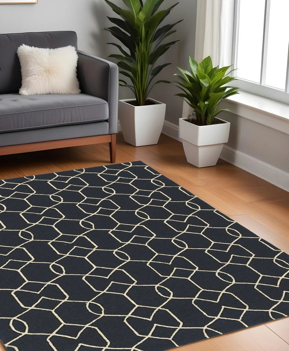 7' X 7' Navy Blue Hand Hooked Area Rug - Homeroots