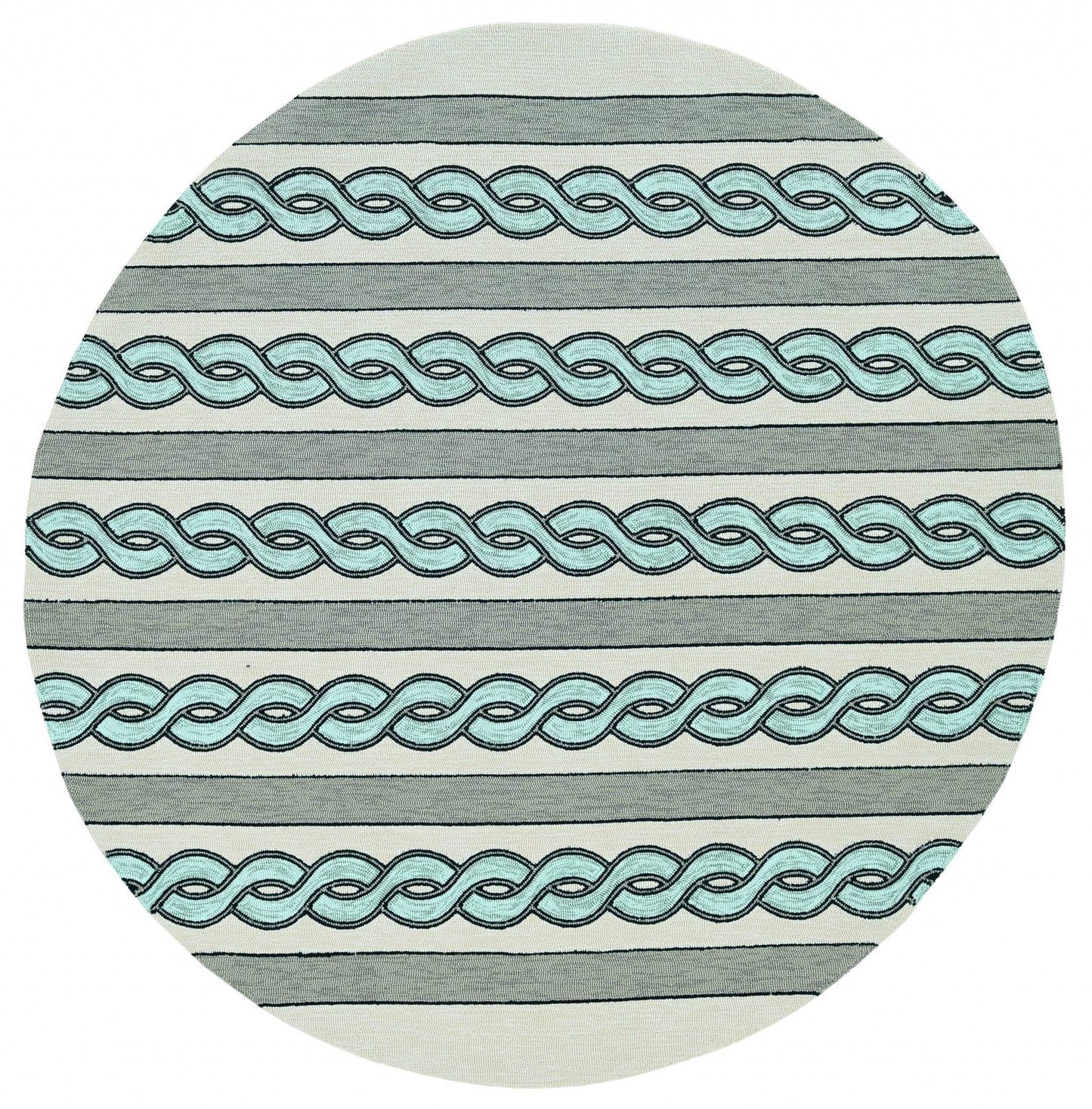 7' Round Ivory and Blue Round Abstract Indoor Outdoor Area Rug - Homeroots - Flyclothing LLC