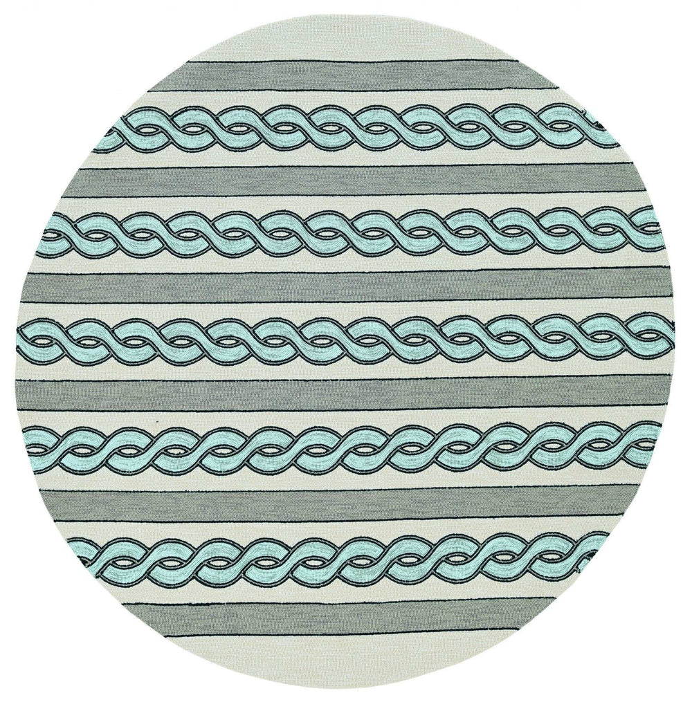 7' Round Ivory and Blue Round Abstract Indoor Outdoor Area Rug - Homeroots - Flyclothing LLC
